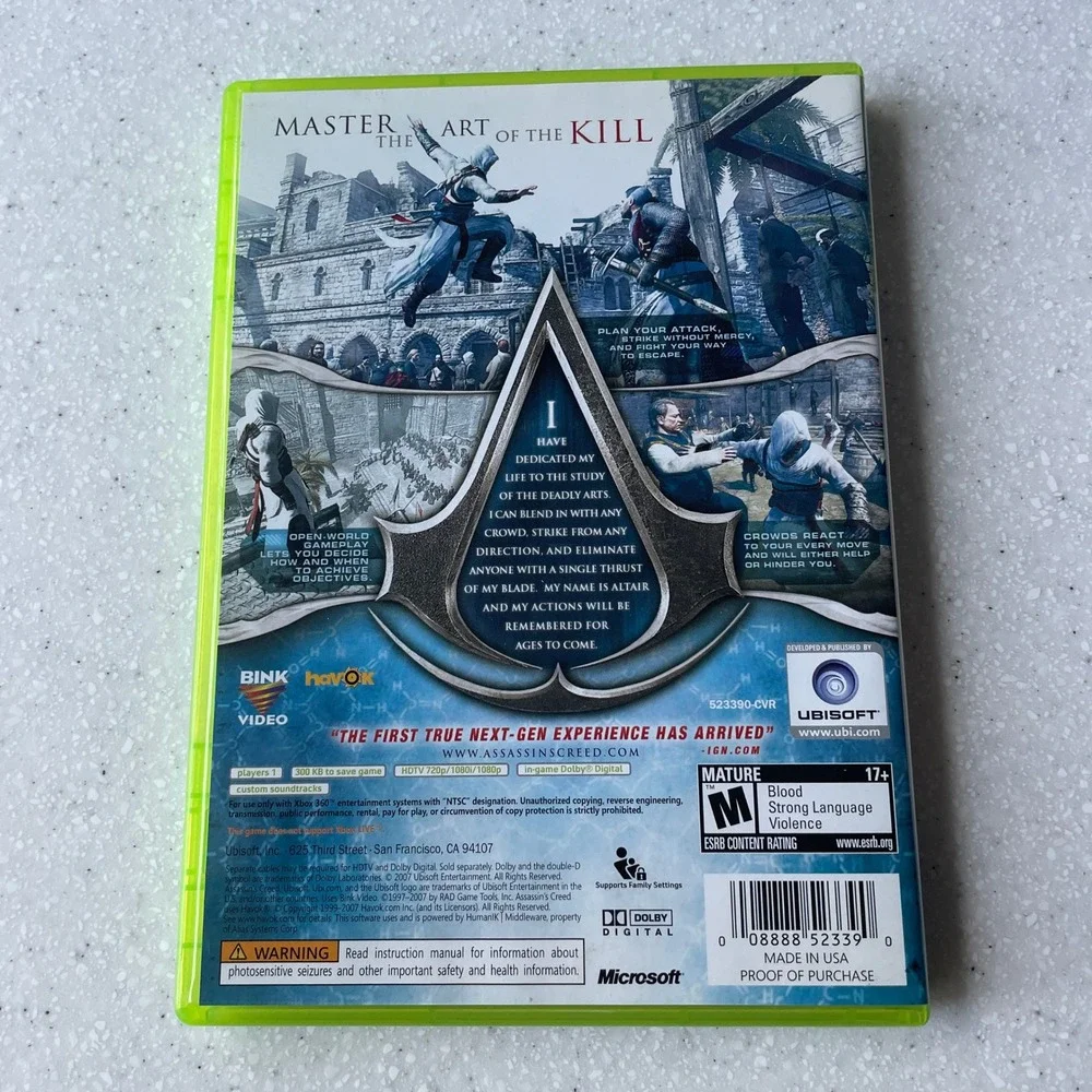 Assassins Creed Xbox 360 Game Ubisoft 2007 CIB Manual Included